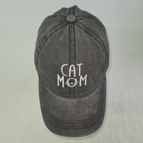 Cat Mom Hat Cap Womens Grey Distressed Adjustable Strapback Cotton‎ Ballcap - Picture 2 of 10